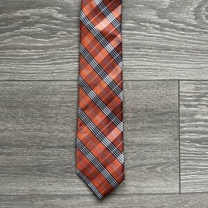 Tommy Hilfiger Orange Navy Plaid 100% Silk Neck Tie Work Business Career 60”x 3”